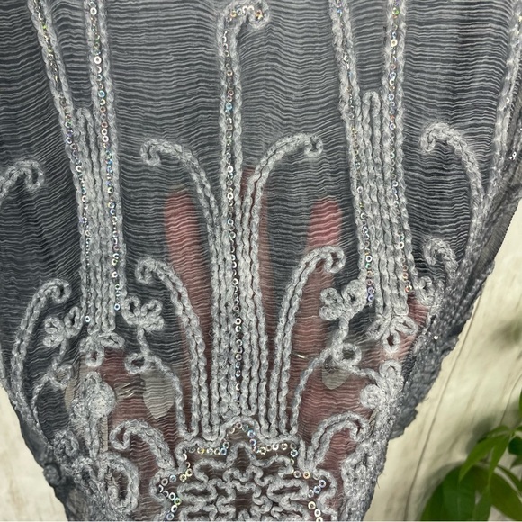 Soft Surroundings Silk Romance Sequin Embroidered Charcoal Grey Tank - Picture 6 of 9